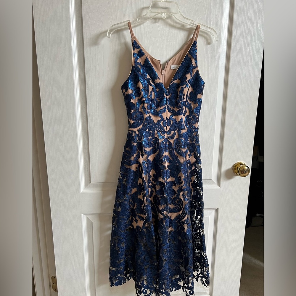 Blue Dress The Population Embellished Dress, XS